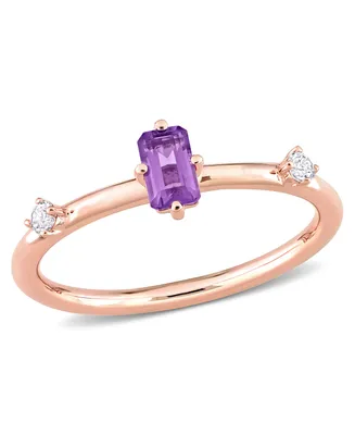 10K Rose Gold Amethyst and White Topaz Stackable Ring