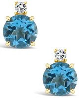 Blue Topaz (2-1/10 ct. t.w.) and Diamond Accent Stud Earrings in 14K Yellow Gold