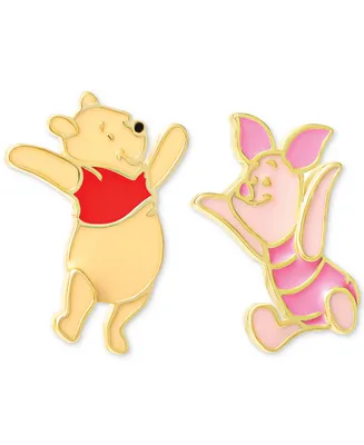 Disney Winnie the Pooh & Piglet Enamel Mismatch Stud Earrings in 18K Gold-Plated Sterling Silver