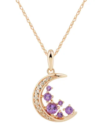 Amethyst (1/3 ct. t.w.) & White Topaz (1/5 ct. t.w.) Crescent Moon 18" Pendant Necklace in 14k Rose Gold