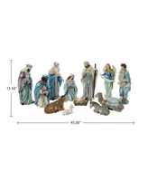 Glitzhome Oversized Deluxe Blue Resin Nativity Figurine Set, 12 Piece