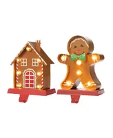 Glitzhome Marquee Led Gingerbread House Gingerbread Man Christmas Stocking Holder Set, 2 Piece