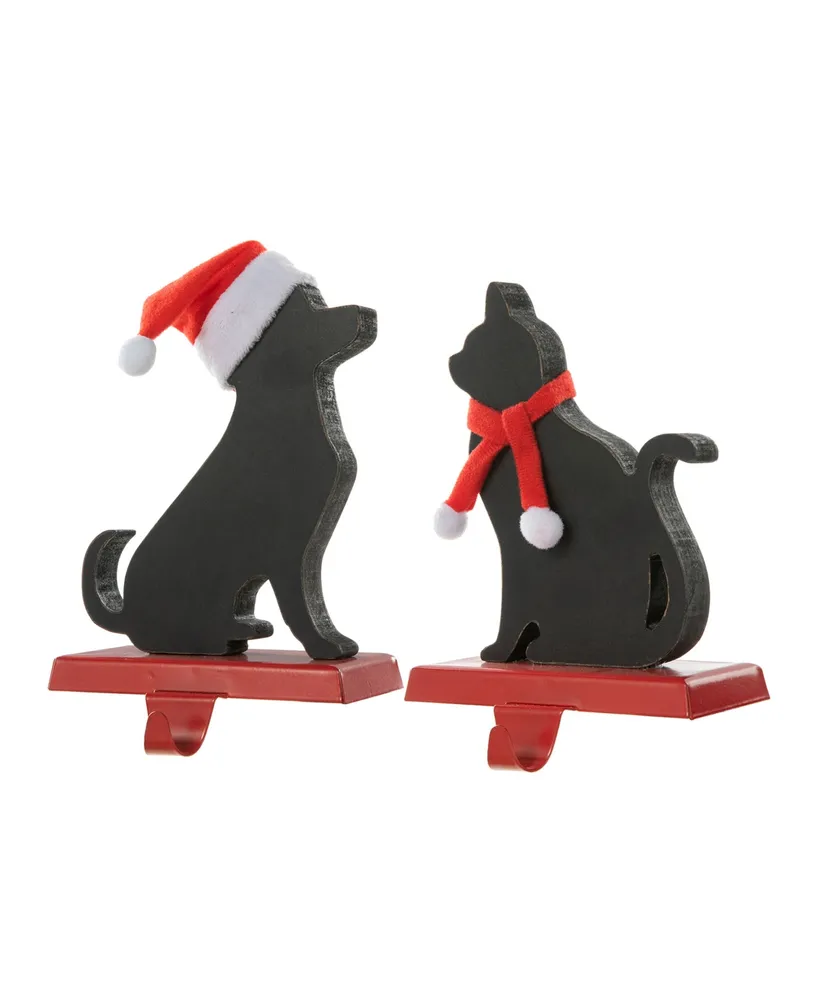 Glitzhome 7" Christmas Stocking Cat Dog Holder Set, 2 Piece