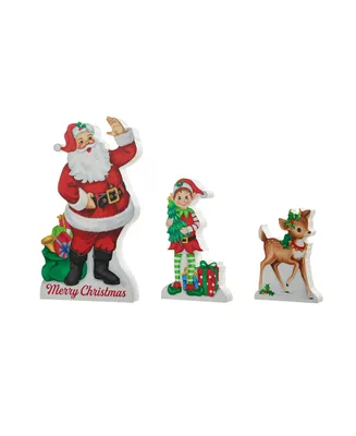 Glitzhome 12" Wooden Christmas Santa Elf Reindeer Table Decor Set, 3 Piece