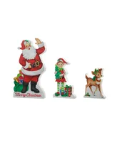 Glitzhome 12" Wooden Christmas Santa Elf Reindeer Table Decor Set, 3 Piece