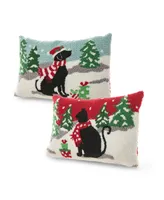 Glitzhome 18" Hooked Christmas Cat Dog Pillow Set, 2 Piece