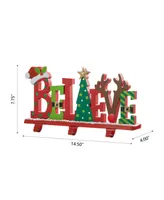 Glitzhome 14.5" Wooden Metal Believe Christmas Stocking Holder