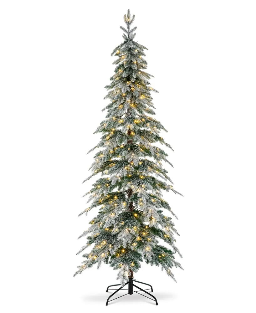 Glitzhome 7.5' Pre-Lit Flocked Pencil Spruce Artificial Christmas Tree with 350 Warm White Lights