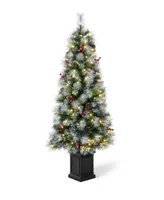 Glitzhome 5' Pre-Lit Pine Artificial Christmas Porch Tree with 150 Warm White Lights