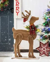 Glitzhome 36" Chunky Wood Reindeer Porch Decor