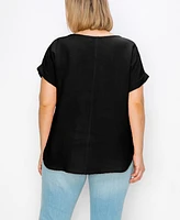 Coin 1804 Plus Gauze V-neck Rolled Sleeve Top