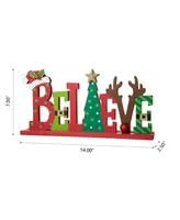 Glitzhome 14" Wooden Christmas Believe Table Decor