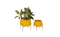 Metal Contemporary Planters with Stand, Set of 2