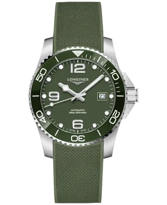 Longines Men's Swiss Automatic HydroConquest Green Rubber Strap Watch 41mm