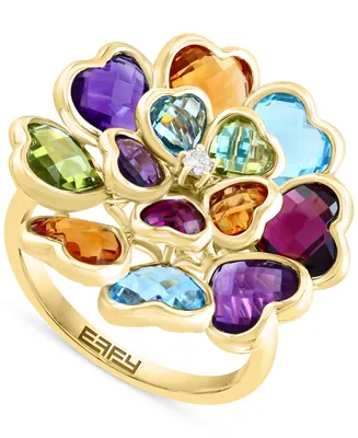 Effy Multi-Gemstones (8-3/4 ct. t.w.) & Diamond (1/20 ct. t.w.) Heart Cluster Ring in 14k Gold