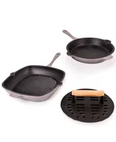 BergHOFF Neo 3pc Cast Iron Fry Pan & Grill Pan Set with Slotted Steak Press