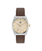 adidas Unisex Three Hand Code Two Brown Leather Strap Watch 38mm