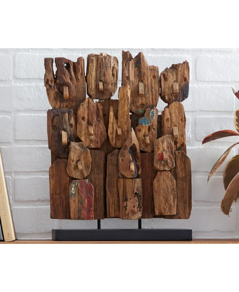 Teak Wood Natural Abstract Sculpture, 16" x 13"