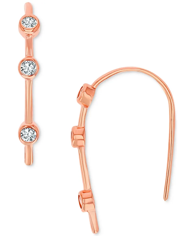 Cubic Zirconia Bezel Threader Earrings in 14k Rose Gold-Plated Sterling Silver