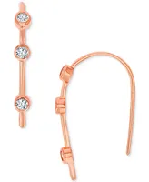 Cubic Zirconia Bezel Threader Earrings in 14k Rose Gold-Plated Sterling Silver