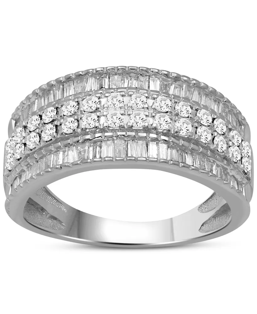 Diamond Round & Baguette Multirow Band (1 ct. t.w.) 14k White or Yellow Gold