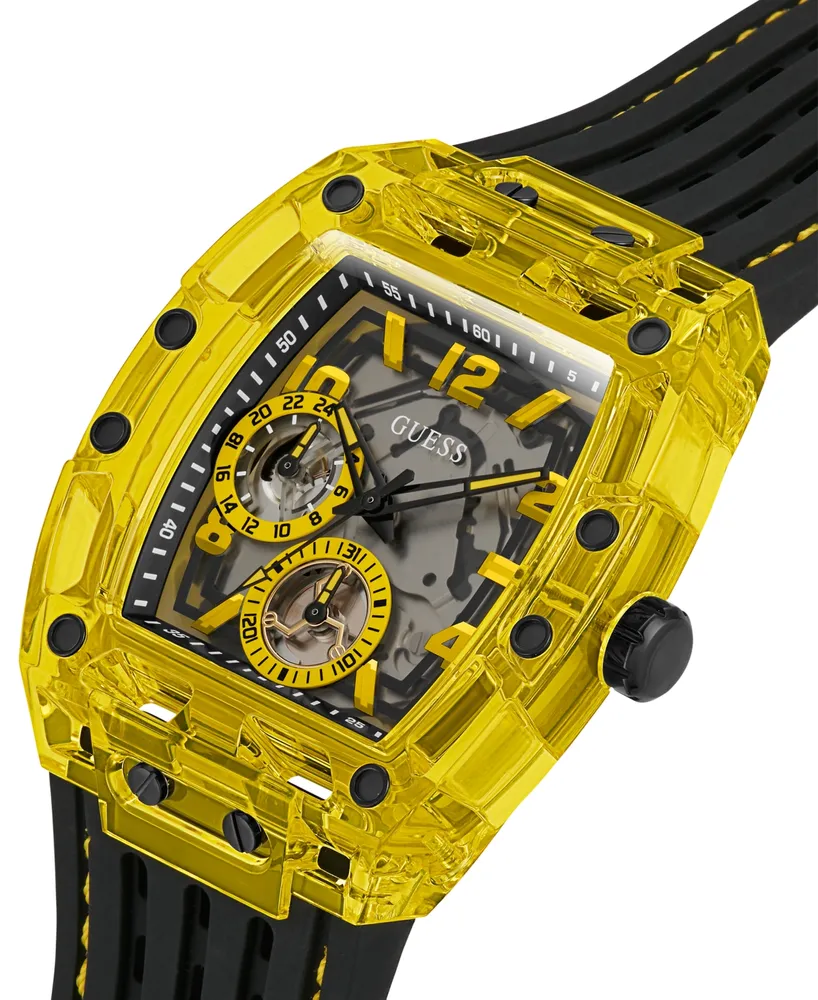 Guess Men's Yellow Black Silicone Strap Watch 44mm