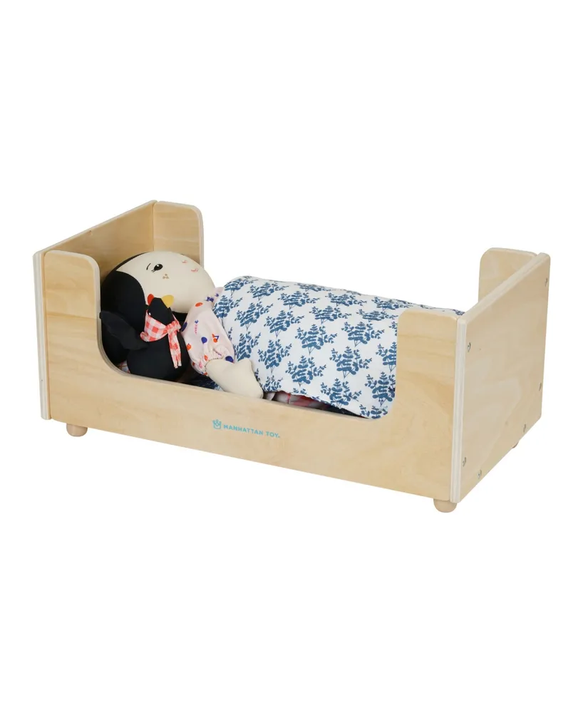 Manhattan Toy Company Sleep Tight Wooden Play Sleigh Bed with Pillow and Blanket for Dolls and Stuffed Animals