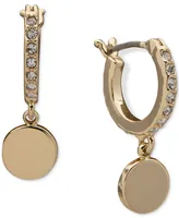 Dkny Gold-Tone Disc Charm Pave Huggie Hoop Earrings