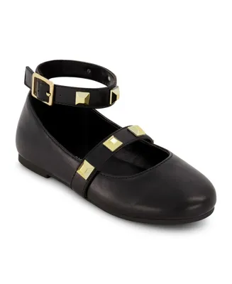 Marc Fisher Little Girls Ankle Strap Pyramid Stud Ballet Flats