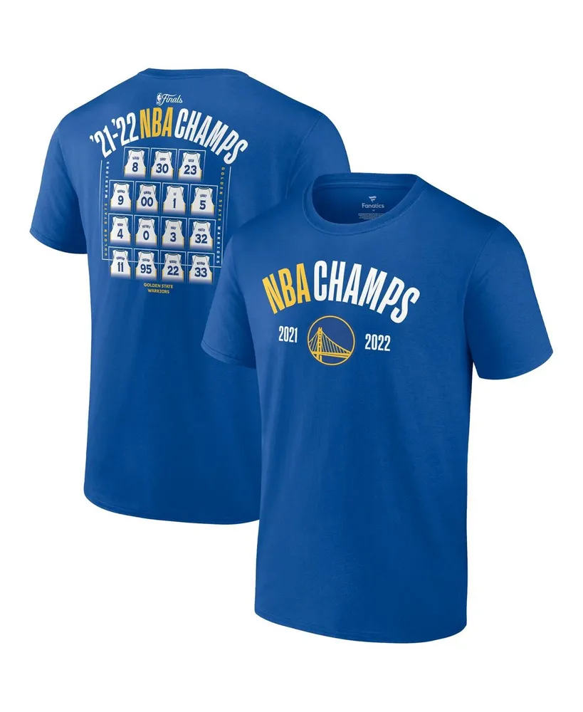 Men's Fanatics Royal Golden State Warriors 2022 Nba Finals Champions Final Buzzer Jersey Roster T-shirt