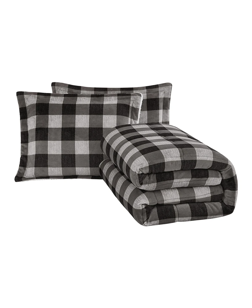 London Fog Herringbone Plaid 3 Piece Comforter Set, King