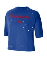 Women's Nike Royal Philadelphia 76ers Courtside Splatter Cropped T-shirt