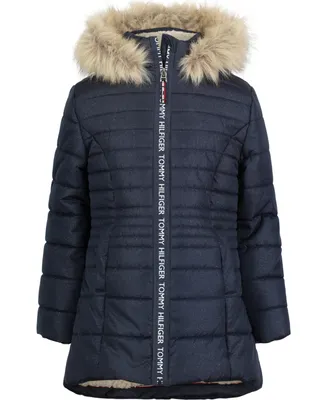 Tommy Hilfiger Toddler Girls High-Low Signature Hooded Puffer Jacket