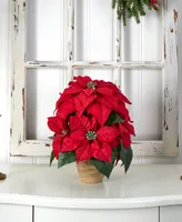 Nearly Natural Poinsettia w/Ceramic Vase Silk Flower Arrangement