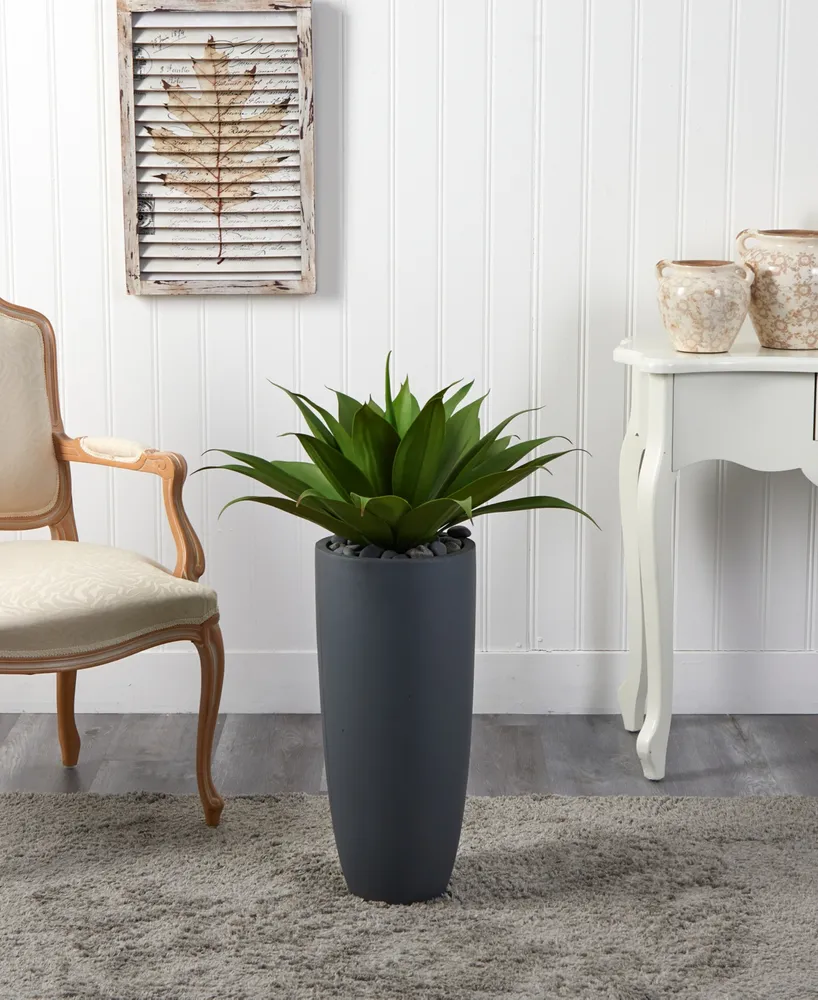 Nearly Natural 38" Agave Artificial Plant in Gray Cylinder Planter
