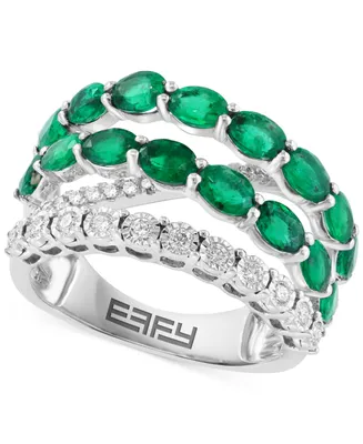 Effy Emerald (3 ct. t.w.) & Diamond (1/3 ct. t.w.) Crossover Statement Ring in 14k White Gold