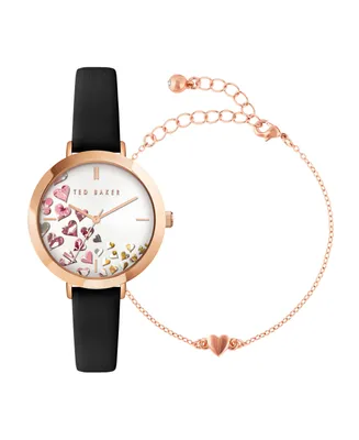 Ted Baker Women's Ammy Hearts Leather Strap Watch 34mm and Bracelet Gift Set