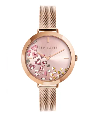 Ted Baker Women's Ammy Hearts Rose Gold-Tone Mesh Bracelet Watch 37.5mm - Rose Gold