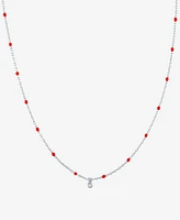 Diamond Accent Bezel Dangle Enamel Bead 18" Pendant Necklace in Sterling Silver or 14k Gold-Plated Sterling Silver