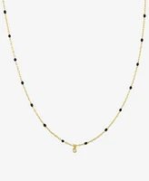 Diamond Accent Bezel Dangle Enamel Bead 18" Pendant Necklace Sterling Silver or 14k Gold-Plated