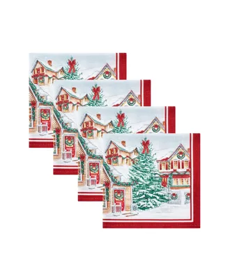 Elrene Storybook Christmas Village Holiday 4 Piece Napkin Set, 17" x 17"