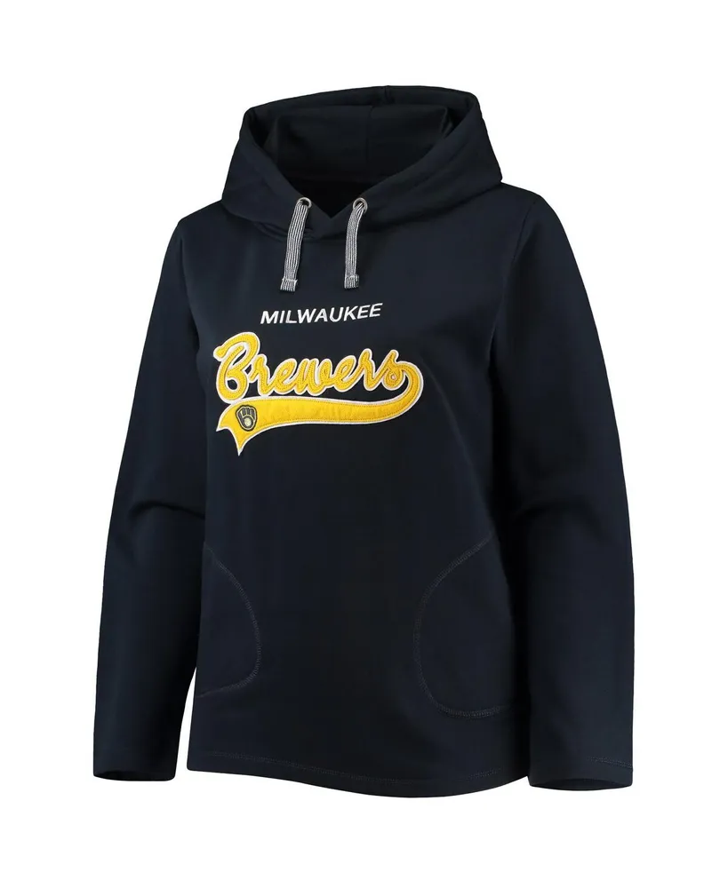 Women's Soft as a Grape Navy Milwaukee Brewers Plus Side Split Pullover Hoodie