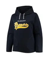 Women's Soft as a Grape Navy Milwaukee Brewers Plus Side Split Pullover Hoodie