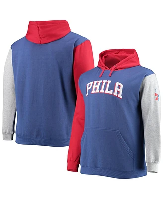 Men's Fanatics Royal, Red Philadelphia 76ers Big and Tall Double Contrast Pullover Hoodie