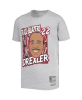 Big Boys Mitchell & Ness Clyde Drexler Gray Portland Trail Blazers Hardwood Classics King of the Court Player T-shirt