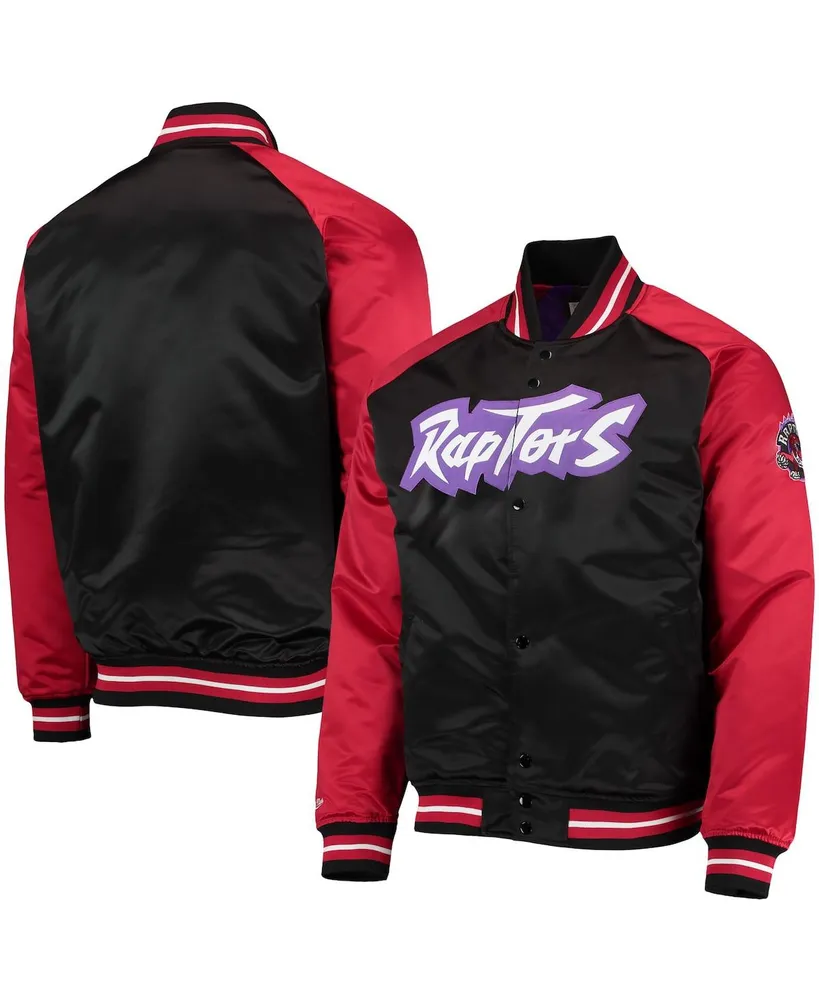 Men's Mitchell & Ness Black, Red Toronto Raptors Hardwood Classics Reload 3.0 Raglan Full-Snap Satin Jacket