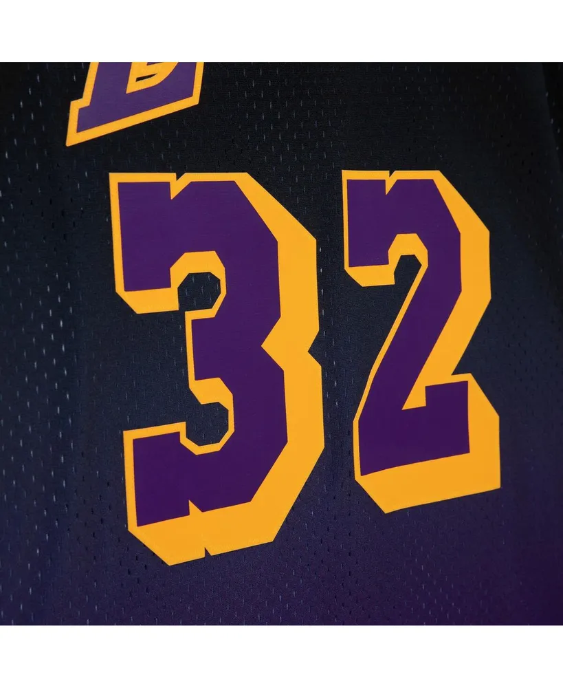Men's Mitchell & Ness Magic Johnson Purple and Black Los Angeles Lakers 1984/85 Hardwood Classics Fadeaway Swingman Player Jersey