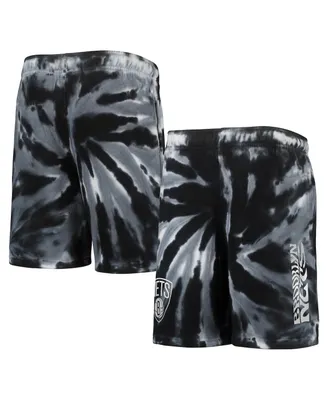 Big Boys Black Brooklyn Nets Santa Monica Tie-Dye Shorts