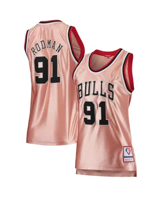 Women's Mitchell & Ness Dennis Rodman Pink Chicago Bulls 75th Anniversary Rose Gold 1997 Swingman Jersey