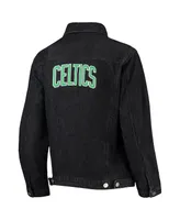 Women's The Wild Collective Black Boston Celtics Patch Denim Button-Up Jacket